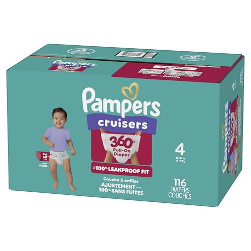 Pampers Diapers - Cruisers 360 - Size 4, 116 Count, Babyproof up to 100% Leakproof Pull-On Diaper