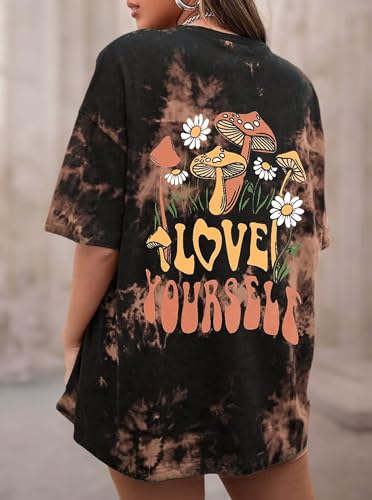 CSDAJIO Women's Trendy Oversized T Shirt Graphic Tee Crewneck Short Sleeve Loose Cute Going Out Summer Tops Back Mushr Tiedyebrwon Large