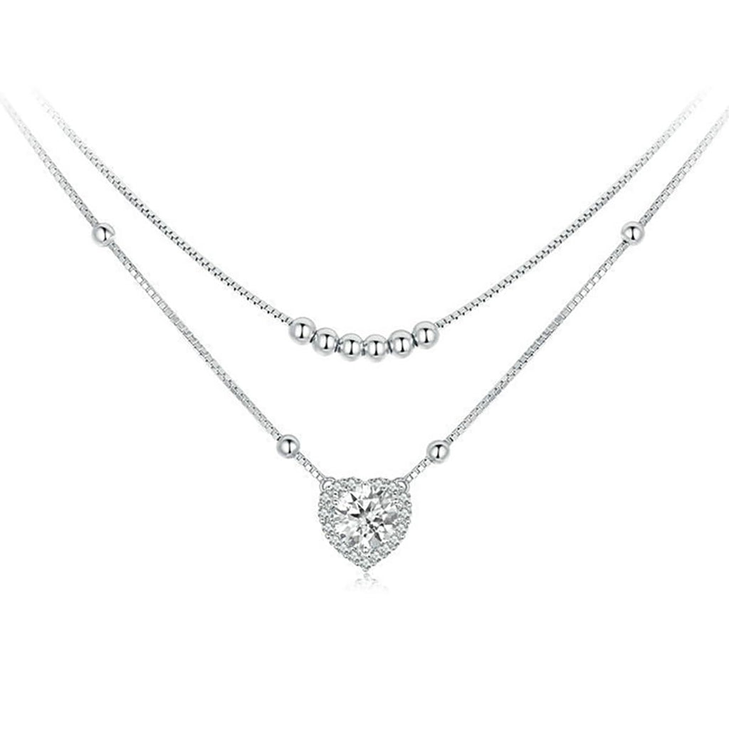 Brillique 14K Gold Heart Cut Diamond Necklace for Women, 1ct VVS1 Heart-shaped Pendant, Exquisite Symbol of Love, Birthday Gift for Wife (Heart-double chain)