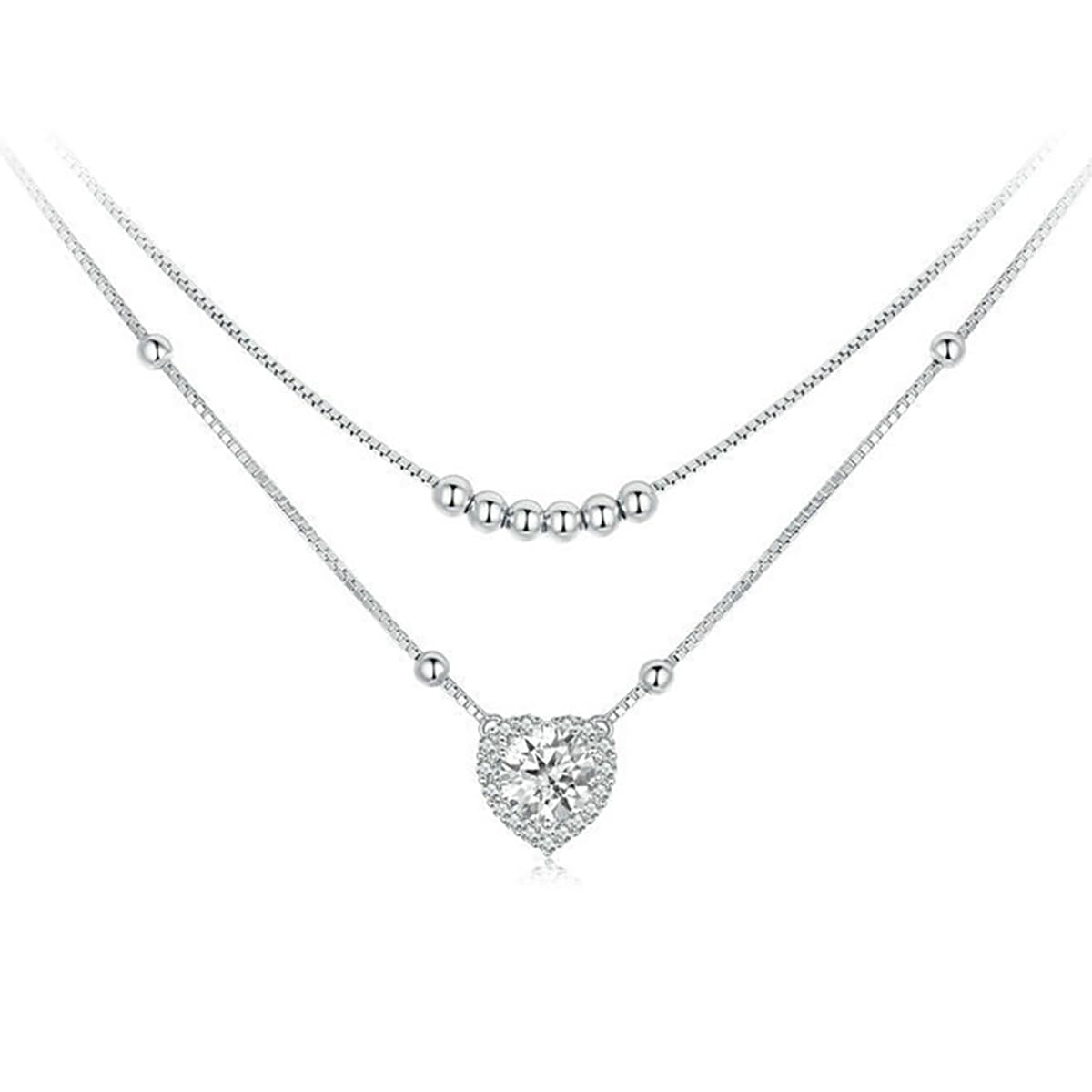 Brillique 14K Gold Heart Cut Diamond Necklace for Women, 1ct VVS1 Heart-shaped Pendant, Exquisite Symbol of Love, Birthday Gift for Wife (Heart-double chain)