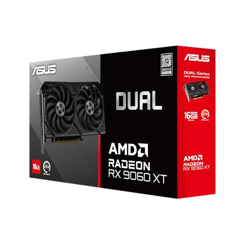 ASUS Dual Radeon™ RX 9060 XT 16GB GDDR6 Graphics Card (PCIe 5.0, HDMI 2.1b, DisplayPort 2.1a, 2.5-Slot Design, Axial-tech Fan Design, 0dB Technology, and More)