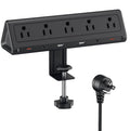 6.5 FT Desk Clamp Power Strip with 5 AC Outlets & 6 USB Ports PD 40W USB-C Fast Charging, 1250J Surge Protector, Fits 2.1 in top Edge Black