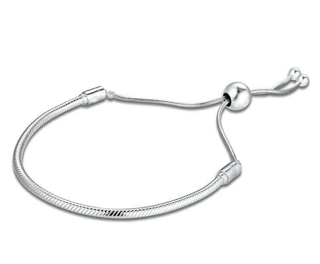 European Snake Chain Charm Bracelet - Adjustable Sliding Clasp Stainless Steel 3mm Premium Snake Chain, Compatible with Pandora Charms Beads & Pendants - Sliding Bracelet For Women & Men