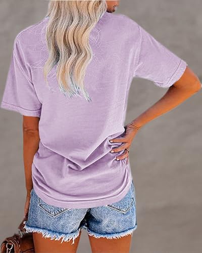 MaQiYa Womens Cute Sunflower Graphic Printed Tee Shirts Vintage Short Sleeve Cotton Shirts Tops (Purple,X-Large)