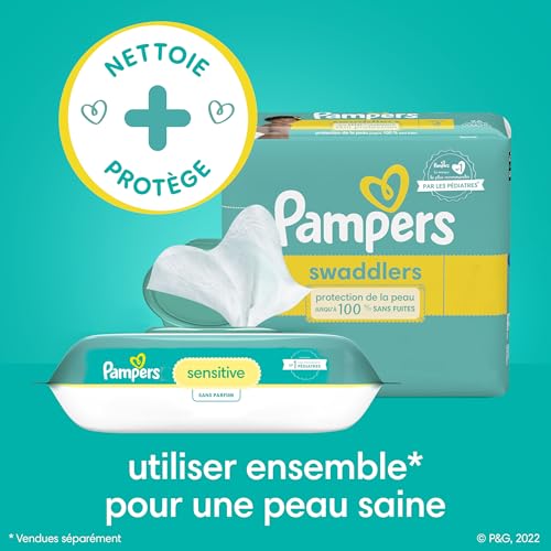 Pampers Baby Wipes Sensitive, Water Based Hypoallergenic and Unscented 504 Total (6 Flip-Top Packs)