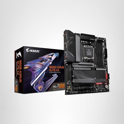 GIGABYTE B650 AORUS Elite AX AMD AM5 ATX Motherboard, Support Ryzen 9000/8000/7000 Series, DDR5, 14+2+1 Power Phase, PCIe 5.0 M.2, USB-C 3.2 Gen 2, WIFI6E, 2.5GbE, EZ-Latch, Q-Flash, RGB Fusion
