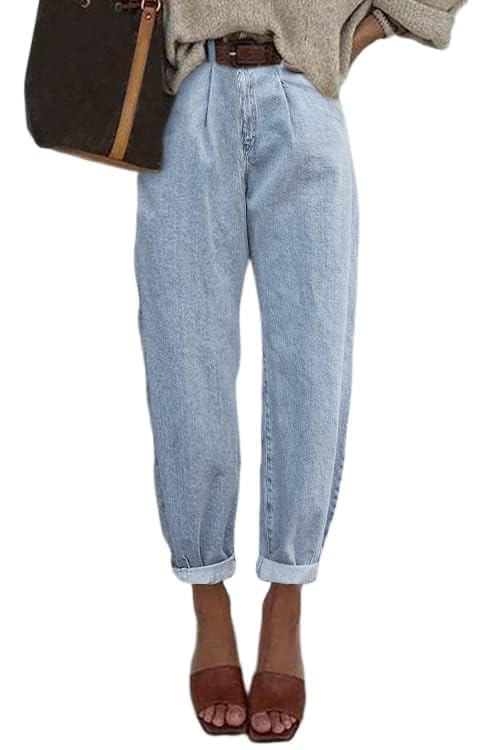 Astylish Jeans for Women High Waisted Baggy Boyfriend Crop Teen Girls Barrel Denim Pants Sky Blue Size 12