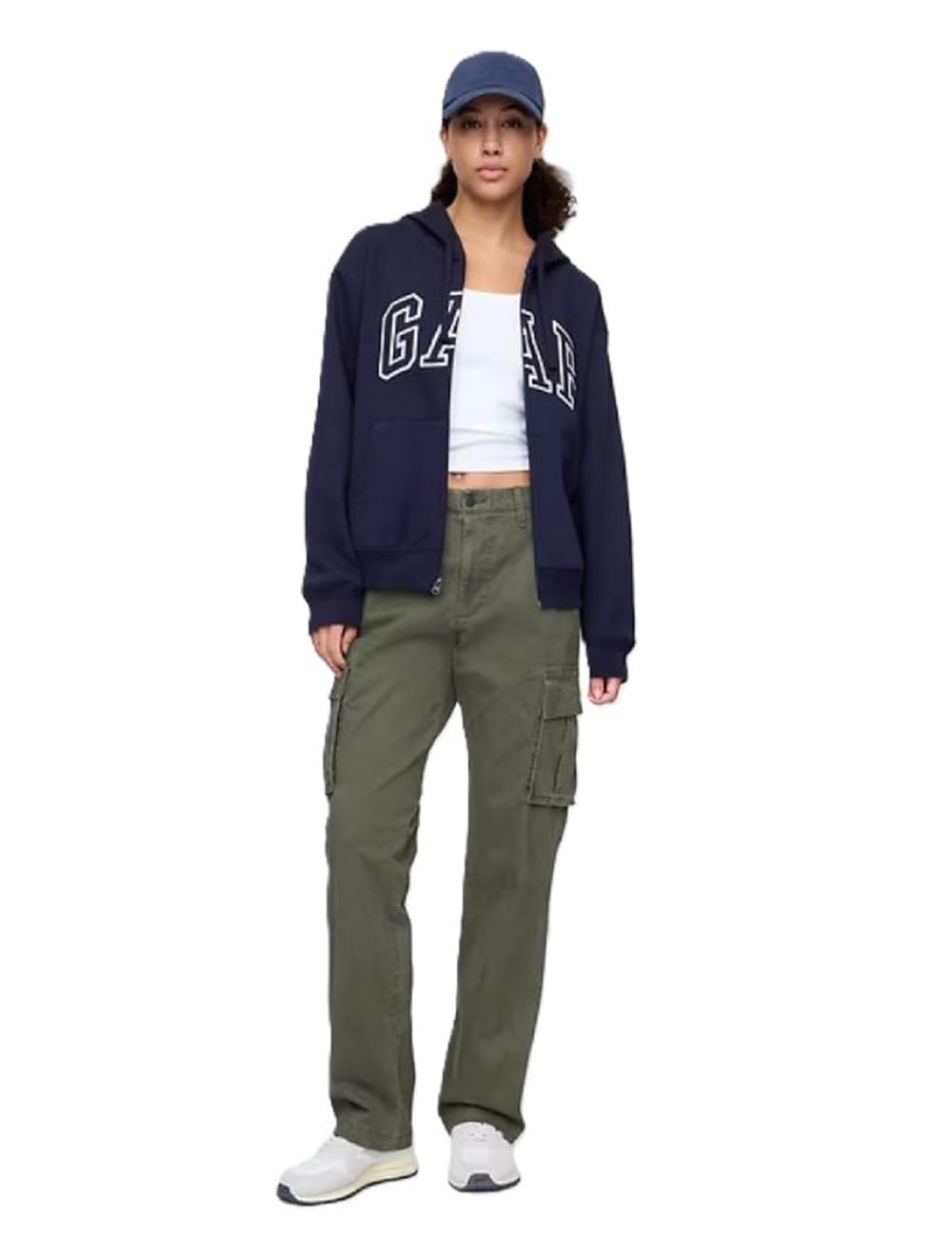 GAP Women's Logo Hoodie Hooded Full Zip Sweatshirt Navy Uniform II M