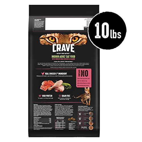 Crave Indoor Grain Free Dry Cat Food with Protein From Chicken and Salmon 10lb.