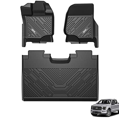3W Floor Mats for Ford F-150 2015-2025 2026 & F150 Lightning 2022-2025 SuperCrew (w/o Fold Flat Storage), TPE All Weather Custom Fit, Front & Rear 3PCS | Heavy Duty, Easy Clean - Black