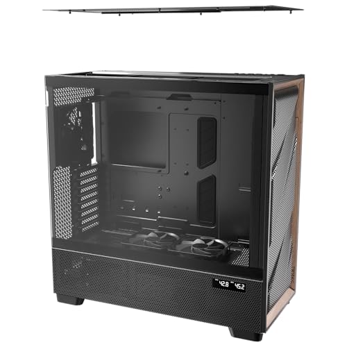 Antec Flux Pro, 6 x PWM Fans Included, High-Airflow Front Panel with Walnut Wood, iShift PSU 90° Mount, USB3.0 x 2, Type-C, 420mm Radiator Support, Temp. Display, Full-Tower E-ATX PC Case
