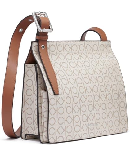 Calvin Klein Havana Novelty Organizational Crossbody, Vanilla/Khaki/Caramel Linear, One Size