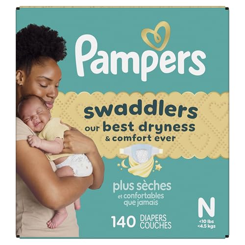 Pampers Swaddlers Diapers, Size 0 (up to 10 lbs), 140 Count, Absorbent, Keeps Baby Dry and Comfortable, Skin Safe Disposable Baby Diaper (Packaging May Vary)