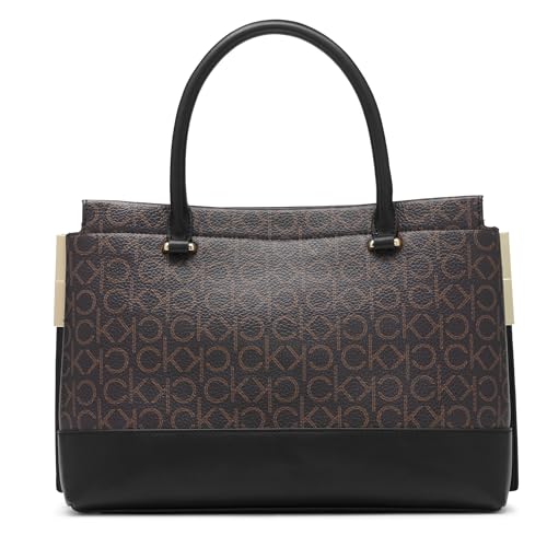 Calvin Klein Bianca Triple Compartment Satchel, Brown/Khaki/Black, One Size