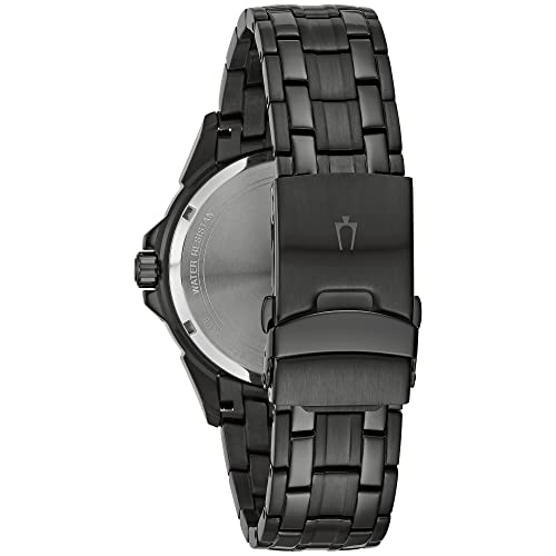 Bulova Men's Classic Dress 6-Hand Multi-Function Day/Date Quartz Watch, Black Patterned Dial, 43mm Style: 98C121