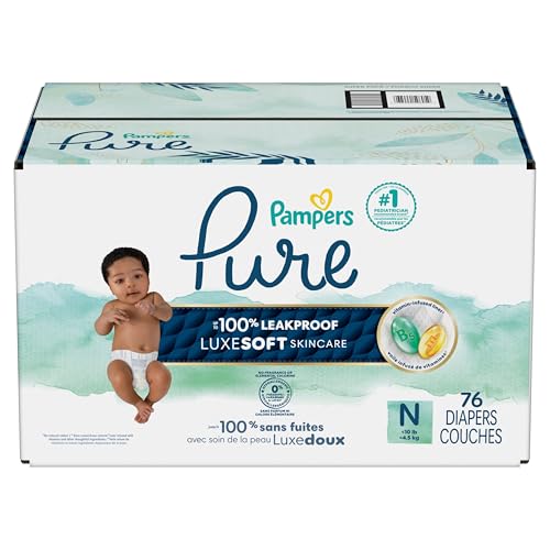 Pampers Pure Protection Baby Diapers, Size 0 (>10 lbs), 76 Count, Up to 100% Leakproof, Premium Plant-Based Skin Protection, Hypoallergenic Soft Diapers
