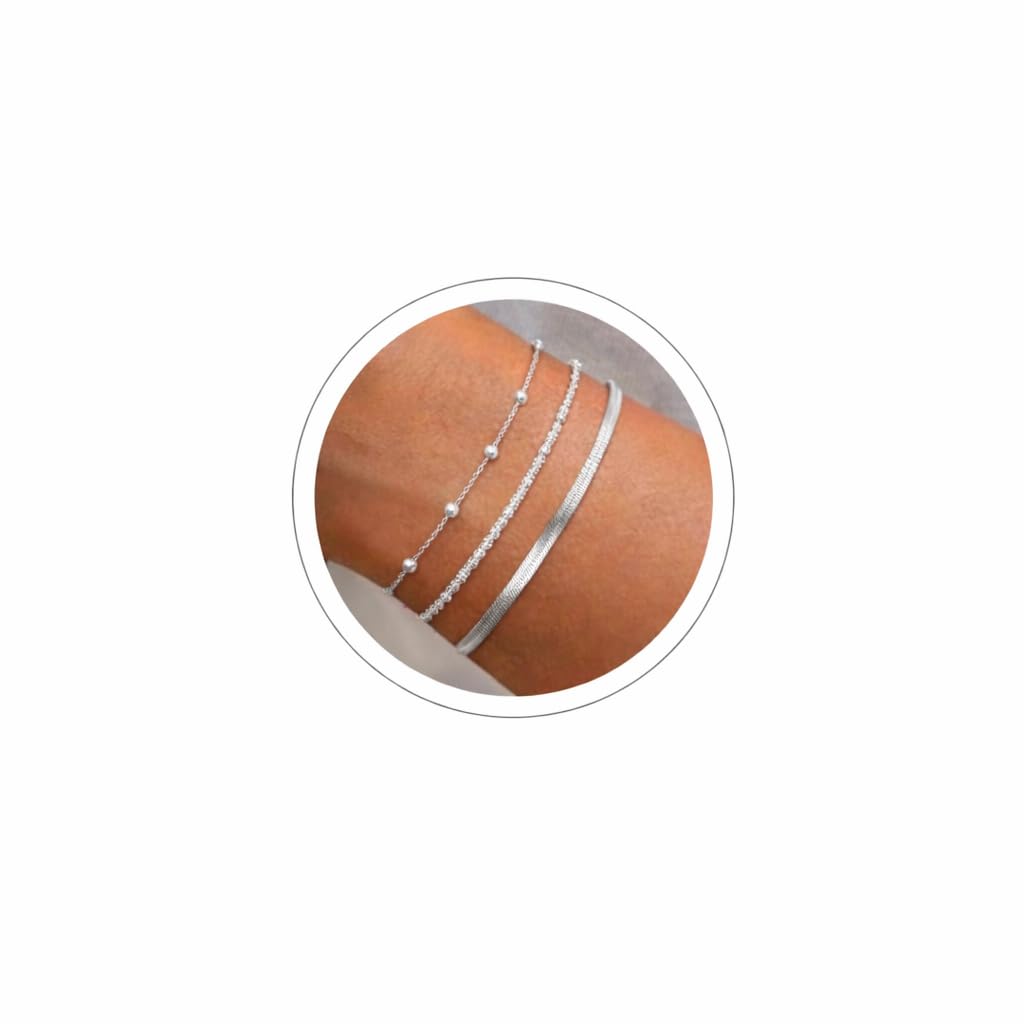 Silver Plated Layered Bracelets Bracelets Set for Women Silver Dainty Link Chain Bracelet Stackable Jewelry Gifts for Women