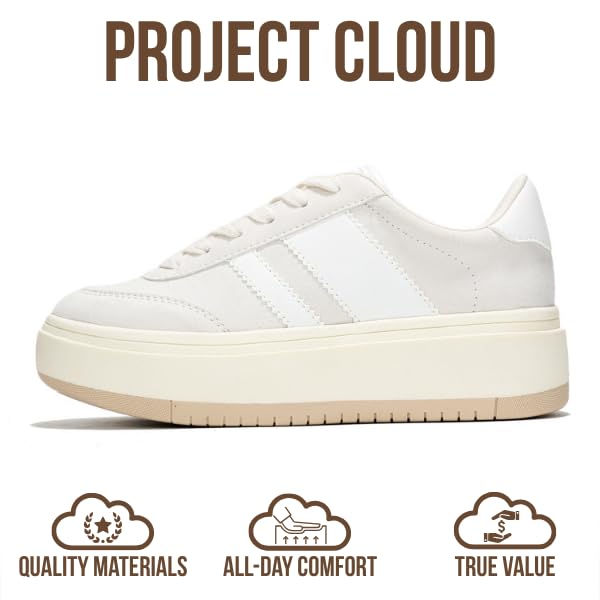 Project Cloud Fashion Platform Sneakers for Kids 2026 - Lightweight Memory Foam Insole Kids Shoes - Durable & Non-Slip Lace up Trendy Platform Kids Sneakers (Little Nita, OFFW,1) Offwhite