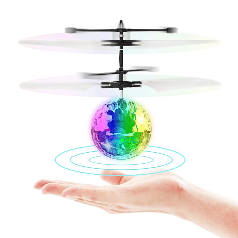 STREET WALK Flying Toy Ball Infrared Induction RC Flying Toy Built-in LED Light Disco Helicopter Shining Colorful Flying Drone Indoor and Outdoor Games Toys for 6 7 8 9 10 Year Old Boys and Girls