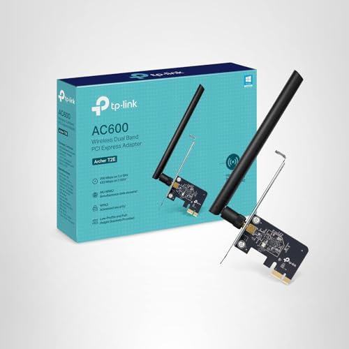 TP-Link PCIe WiFi Card AC600 for Desktop PC, Dual Band Wireless Internal Network Card(Archer T2E) High-Gain Antenna, MU-MIMO, WPA3, Low Profile, Supports Windows 10/11