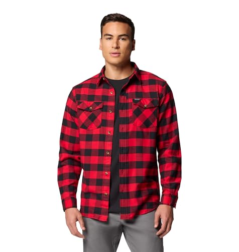 Columbia Men's Bearmouth Springs Roll Up Long Sleeve Flannel Shirt, Mountain Red Buffalo Check, X-Large