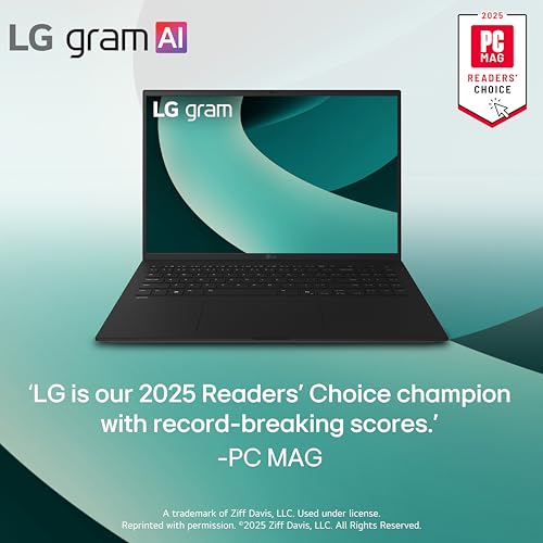LG gram 16-inch Thin and Lightweight Laptop Computer, Copilot+ PC, Intel Evo Edition Powered by Intel Core Ultra7 256V Processor, Windows 11 Home, 16GB RAM, 2TB SSD - Obsidian Black