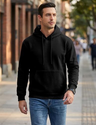 JMIERR Mens Cotton Fashion Hoodies & Sweatshirts Drawstring Long Sleeve Front Collar Hooded Pullovers with Pockets for Men Loose Fit Casua Fall Winter Shirt Tops Sweater Black