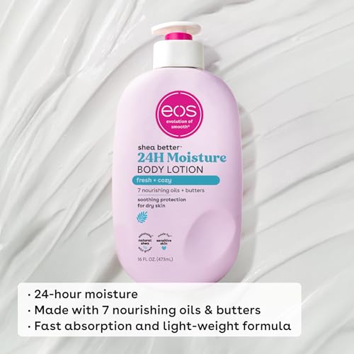 eos Shea Better Body Lotion, Fresh & Cozy, 24-Hour Moisture Skin Care, Lightweight & Non-Greasy, Natural Shea, Vegan, 16 fl oz