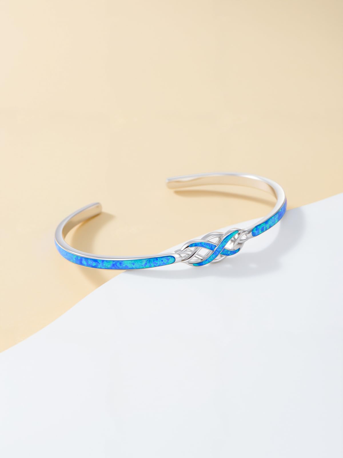 WINNICACA Opal Bracelets Mothers Day Gifts for Mom 925 Sterling Silver Celtic Infinity Cuff Bangle Bracelets Inspirational Blue Fire Opal Jewelry Gifts for Women Her Wife Mother Daughter Birthday Gift