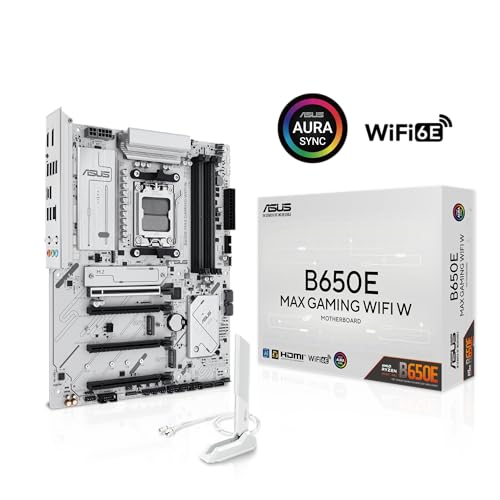 ASUS B650E MAX Gaming WiFi W – AMD B650 AM5 ATX Motherboard, White PCB, DDR5, PCIe 5.0, 3X M.2, Wi-Fi 6E, 2.5Gb LAN, USB 10Gbps Type-C, DisplayPort, HDMI™, BIOS Flashback™, Aura Sync, Advanced AI PC