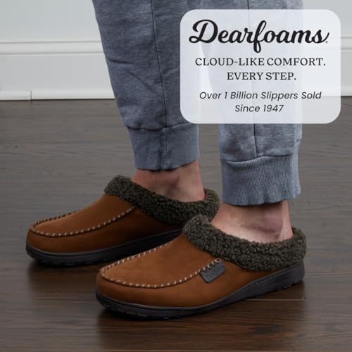 Dearfoams Men's Indoor/Outdoor Breathable Memory Foam Clog Offered in Wide Widths, Chestnut, Medium