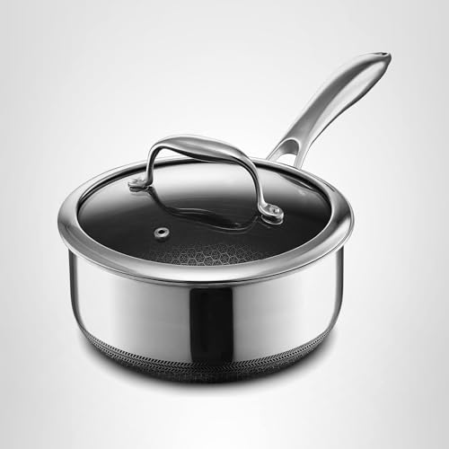 HexClad Hybrid Nonstick 2-Quart Saucepan with Tempered Glass Lid, Stay-Cool Handle, Dishwasher-Friendly, Oven-Safe Up to 900°F, Induction Ready, Compatible with All Cooktops
