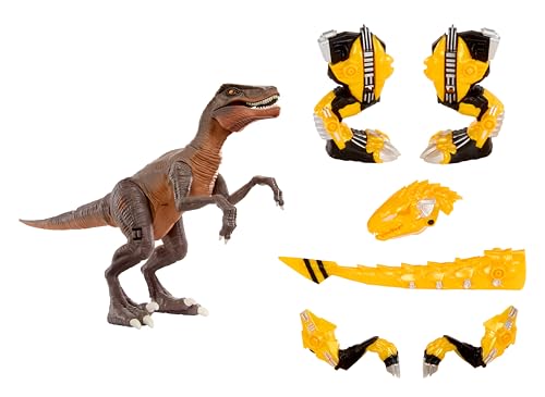 Armorsaurs Armor-Up Yellow Raptor Dinosaur Blaze Toy Figure with 7 Removable Armor Pieces and Tail-Triggered Chomp Action, 7" H x 15.2" L, Kids, Boys, Girls, Ages 6+
