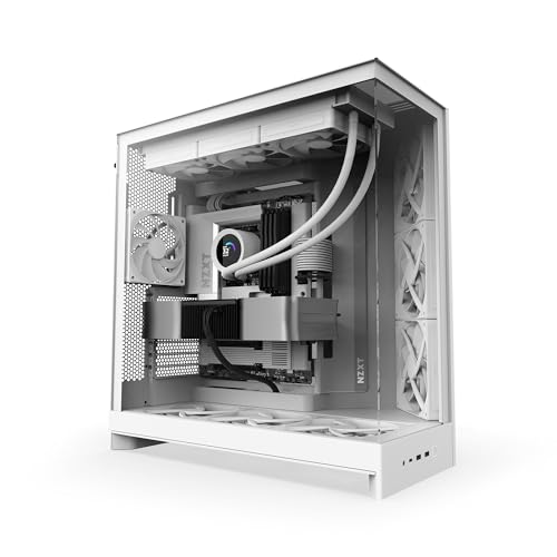 NZXT H9 Flow (2025) – Large Dual-Chamber ATX Mid-Tower Airflow PC Case – Includes 3 x 140mm & 1 x 120mm Fans – 420mm Radiator Support – Tempered Glass – Back-Connect Ready – White