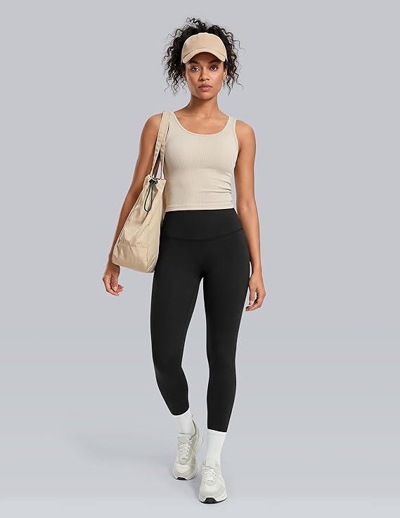 Colorfulkoala Dreamlux No Front Seam Leggings for Women 25" Inseam, High Waisted Buttery Soft 7/8 Yoga Pants (L, Black)