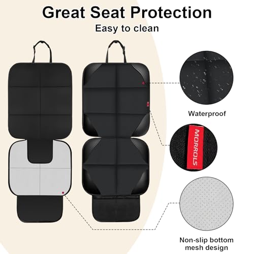 MORROLS Car Seat Protector for Child Seats,1 Pack Car Seat Cushion,Waterproof Fabric Car Seat Covers for Non-Slip Backing Mesh Pockets for Baby,Pet,SUV, Sedan and Trunk(Black)