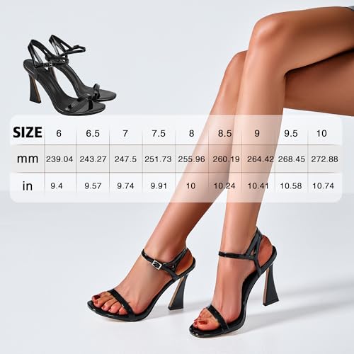 Xgxpzsh Women's Strappy High Heels Sandals Open Toe Ankle Strap Patent Dress Shoes 4 Inch Flared Stiletto for Wedding Party Prom(nude.9)