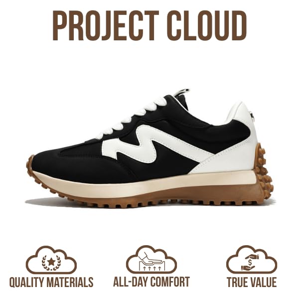 Project Cloud Trendy Sneakers for Women - Memory Foam and Non-Slip Comfortable Casual Ladies Shoes for Womens Fashion Sneakers - Lightweight Lace-up Shoes (LECCO, BLK, 8)