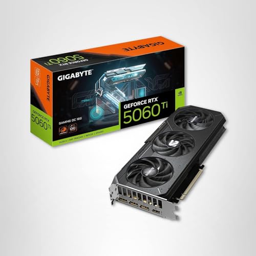 GIGABYTE GeForce RTX 5060 Ti Gaming OC 16G Graphics Card, by NVIDIA,16GB 128-bit GDDR7, PCIe 5.0, WINDFORCE Cooling System,DisplayPort & HDMI - Video Output Interface,GV-N506TGAMING OC-16GD Video Card
