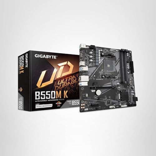 GIGABYTE B550M K AMD AM4 Micro-ATX Motherboard, Supports Ryzen 5000/4000/3000 Series Processors, DDR4, 3+3 Power Phase, 2X M.2, PCIe 4.0, USB 3.2 Gen 1, GbE LAN, Q-Flash