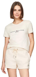 Tommy Hilfiger Women's Regular Fit Embroidered Tommy Logo Crew-Neck T-Shirt, BeigeHtr, M