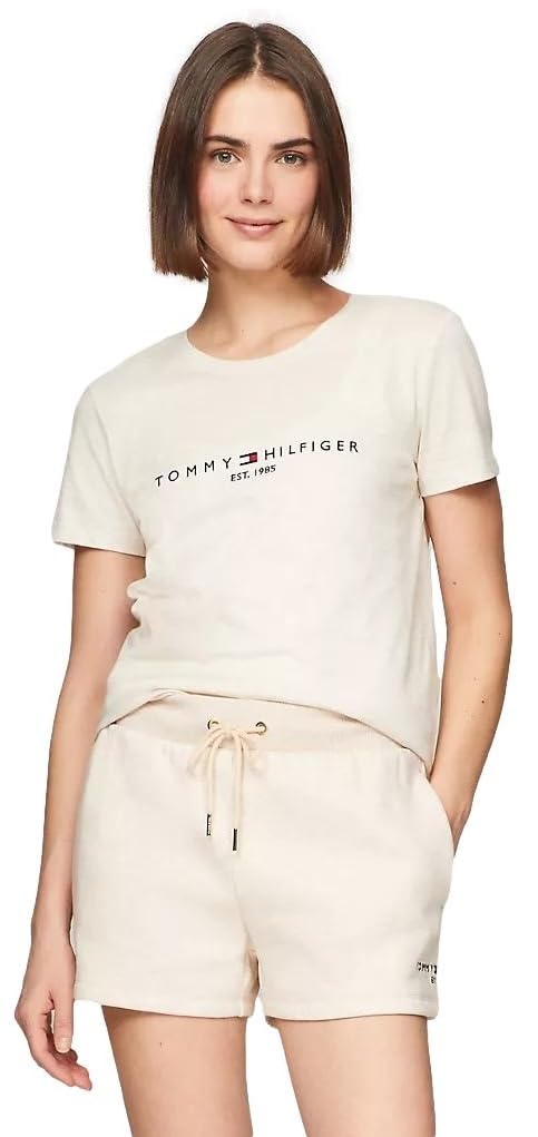 Tommy Hilfiger Women's Regular Fit Embroidered Tommy Logo Crew-Neck T-Shirt, BeigeHtr, M