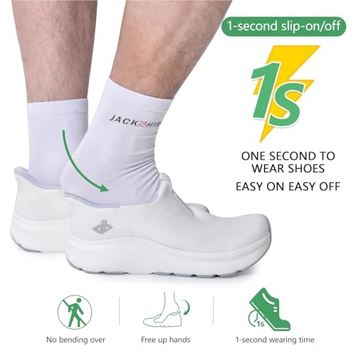 JACKSHIBO Mens Slip Ins Free up Hands Shoes Wide Toe Box Arch Support Orthopedic Walking Sneakers Cushioned Thick Zero Drop Sole Metatarsal Pads White Size 13