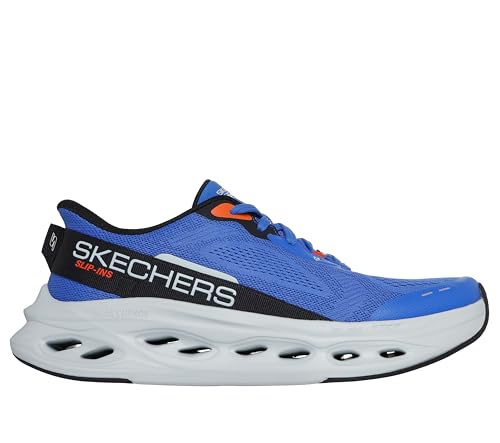 Skechers Men's Max Cushioning Glide Step Advert Hands Free Slip-Ins Sneaker, Blue/Orange, 11.5