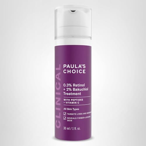 Paula's Choice CLINICAL 0.3% Retinol + 2% Bakuchiol Face Serum Treatment, Anti-Aging Serum for Face with Ceramides, Hylauronic Acid, Vitamin C & E, Deep Wrinkles & Fine Lines, Fragrance-Free, 1 oz