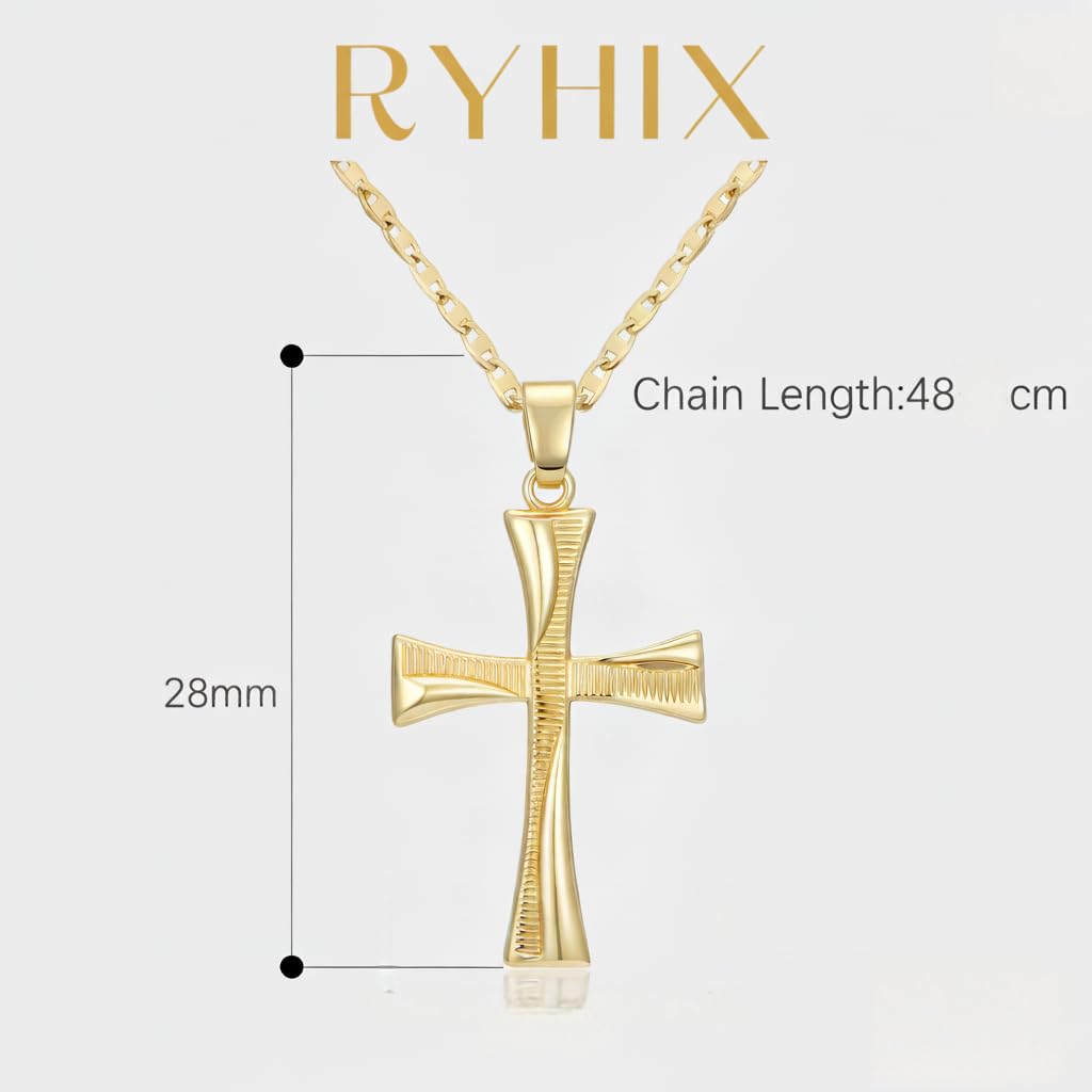 RYHIX 14K Gold Cross Necklaces for Women Minimalist 14K Gold Plated Crosses Chain Pendant Dainty Crosses Necklaces for Womens Necklace 28mm