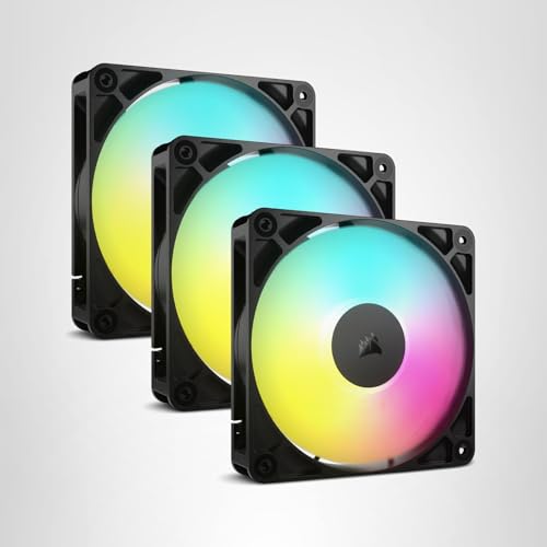 CORSAIR RS120 ARGB 120mm PWM Fans – Daisy-Chain Connection – Low-Noise – Magnetic Dome Bearing – Triple Pack – Black