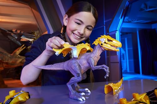 Armorsaurs Armor-Up Yellow Raptor Dinosaur Blaze Toy Figure with 7 Removable Armor Pieces and Tail-Triggered Chomp Action, 7" H x 15.2" L, Kids, Boys, Girls, Ages 6+