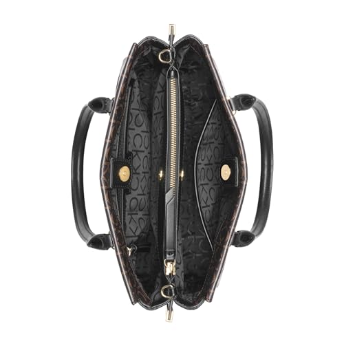 Calvin Klein Bianca Triple Compartment Satchel, Brown/Khaki/Black, One Size