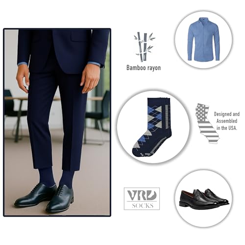 VRD Men’s Dress Socks Bamboo Rayon 5-Pack Crew Socks Assorted Pattern Fits Shoe Size 8-13 Gift Box